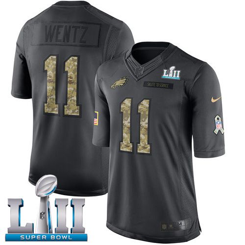 Youth Philadelphia Eagles #11 Wentz Anthracite Salute To Service Limited 2018 Super Bowl NFL Jerseys